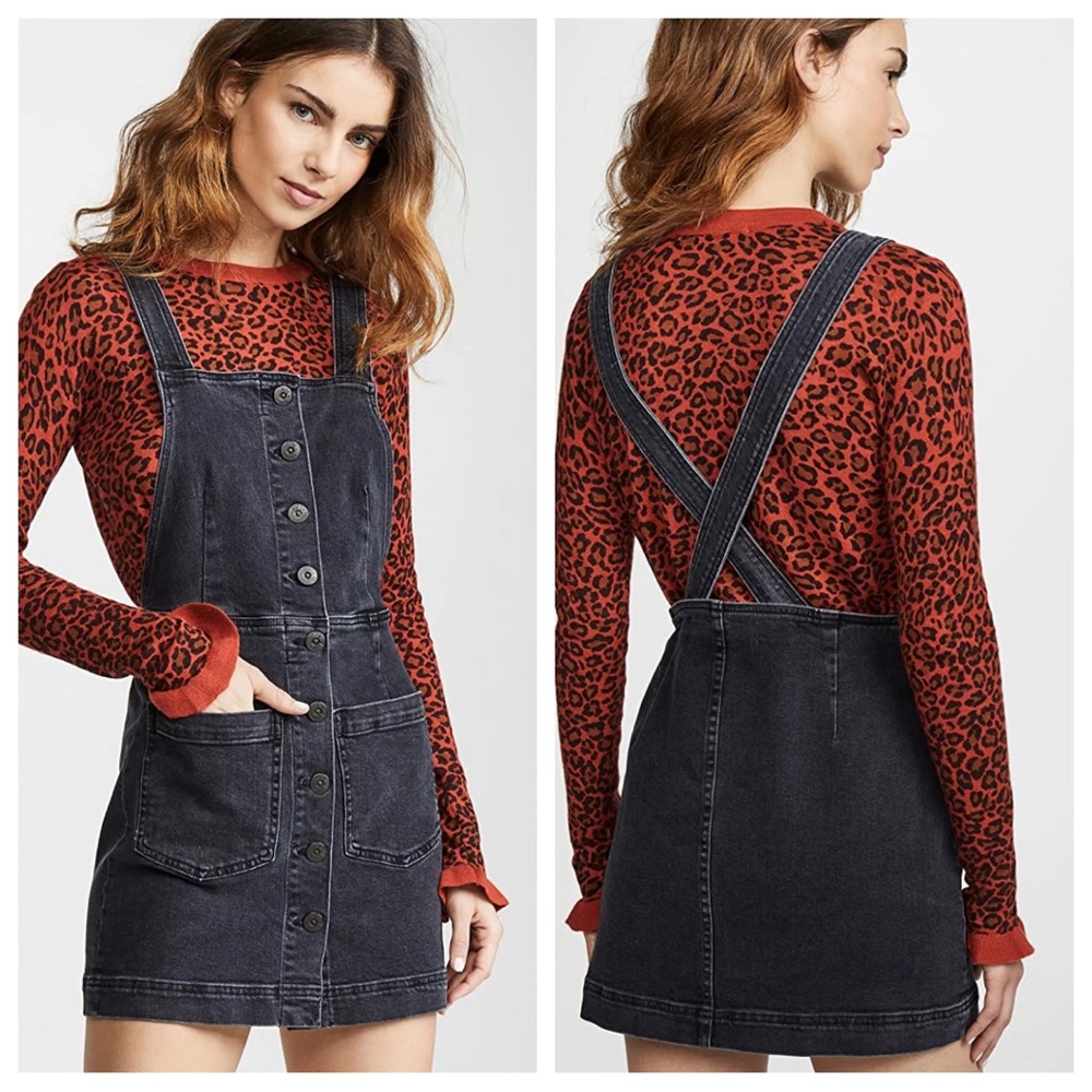 3x1 Rose Overall Dress XS Jean Jumper Denim Faded Black $295 ShopBop Miniskirt